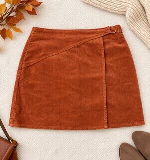 SO Goods For Life Rust Orange Corduroy Faux Wrap Mini Skirt Juniors Size 11 Fall